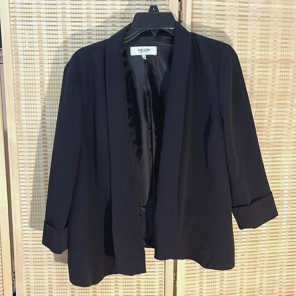 Jones Studio Black Shawl Front 3/4 Sleeve Jacket sz 14
